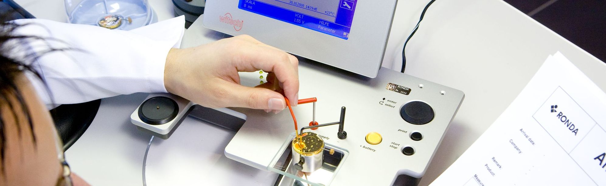 Technical measurement during a Ronda seminar for watch movements.