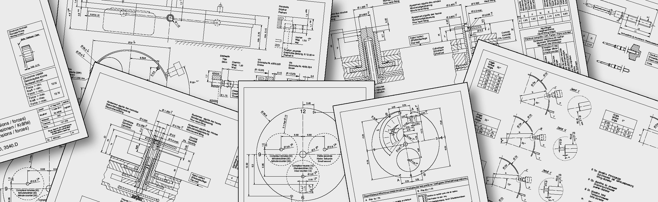 Technical drawings of all current Ronda watch movements