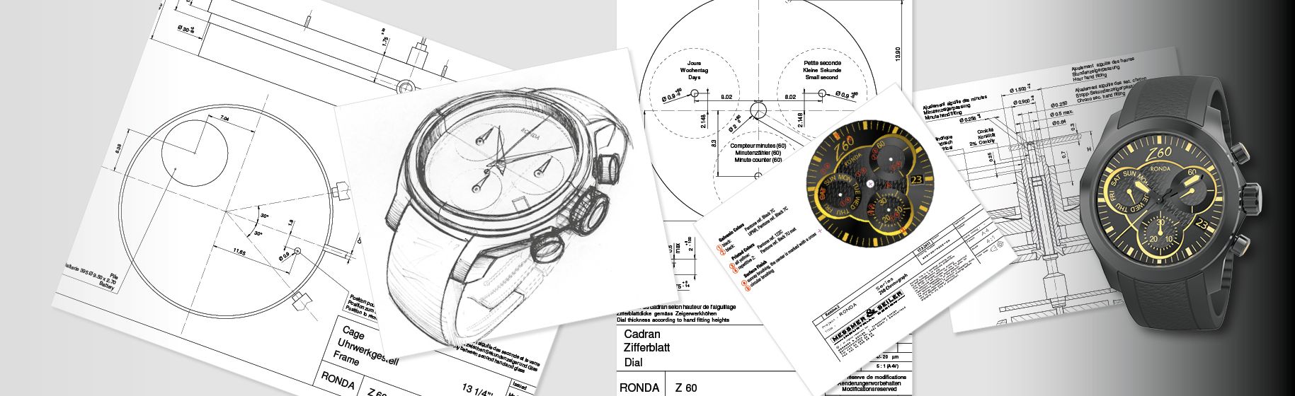 Montres-modèles et études de design Ronda soutient les projets de ses clients avec des études de design et des échantillons de montres.