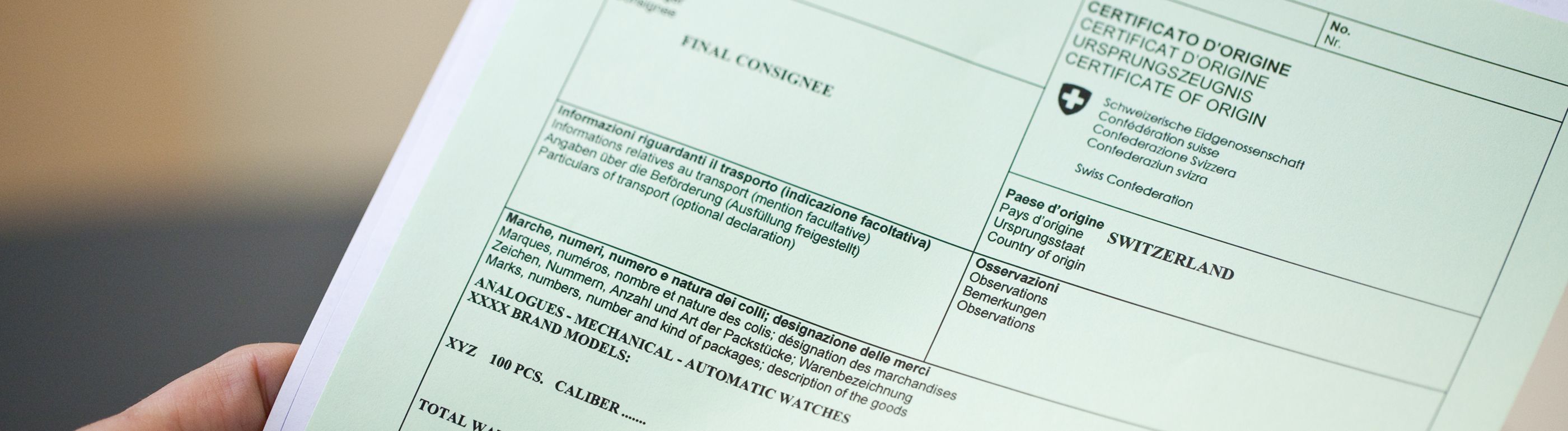 [Translate to Chinese:] A certificate of origin to proof Swiss origin